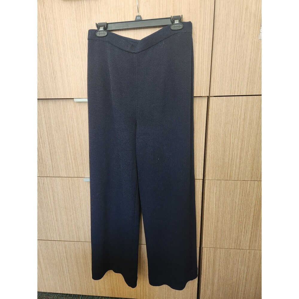 St. John Collection Navy Blue Wool-Blend Wide-leg Pants Size M